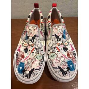 BOBS by Skechers Dog Print Slip-On Shoes Memory Foam Canvas Sneakers Women’s 5.5